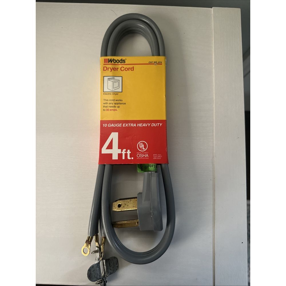 4' FEET 3 PRONG DRYER CORD Woods NEW